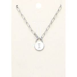 -I- Brass Metal Monogram Lock Pendant Necklace